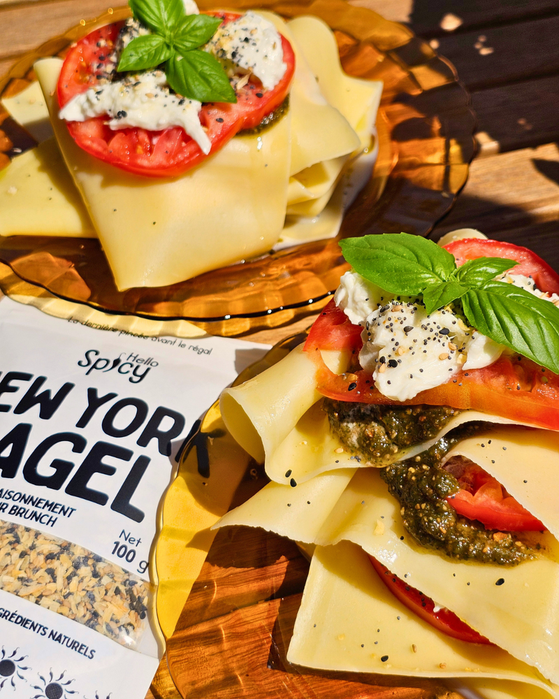 Lasagnes Froides d'été sans four Tomate-Mozza-Pesto-New York Bagel